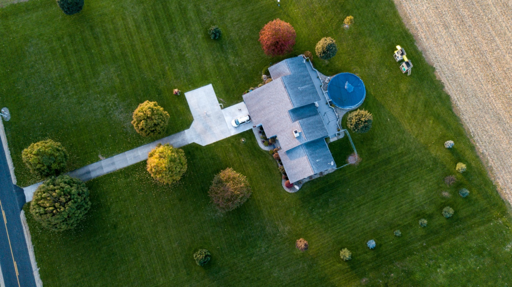 An aerial view of a house